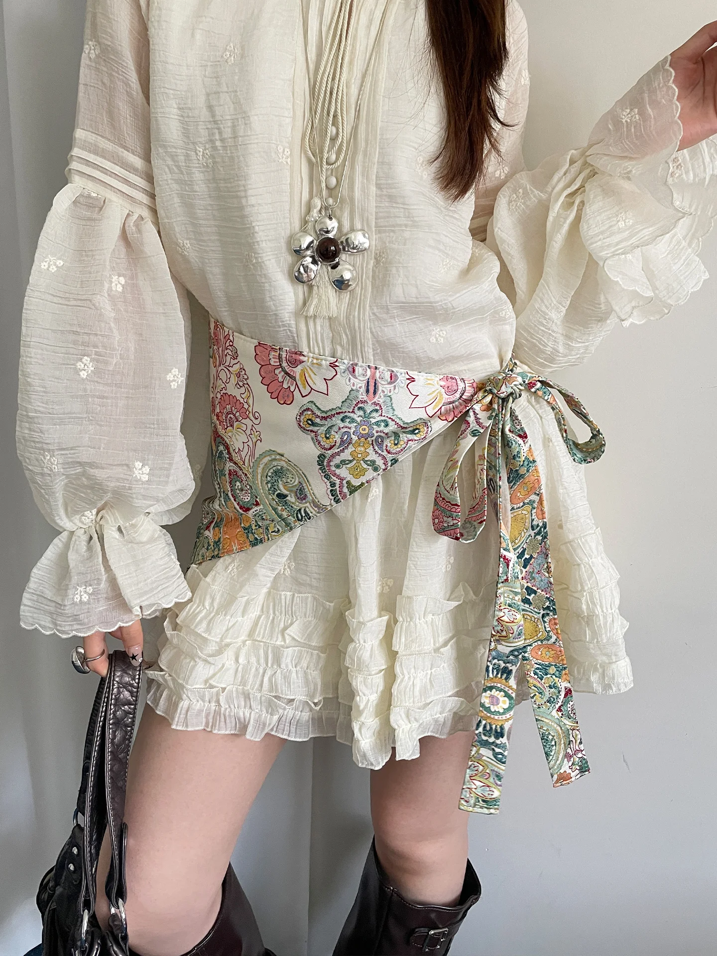 Bohème Retro Ethnic Style Triangle Skirt Women's Design Sense Printed Waist Belt With Skirt Jeans Wide Belt