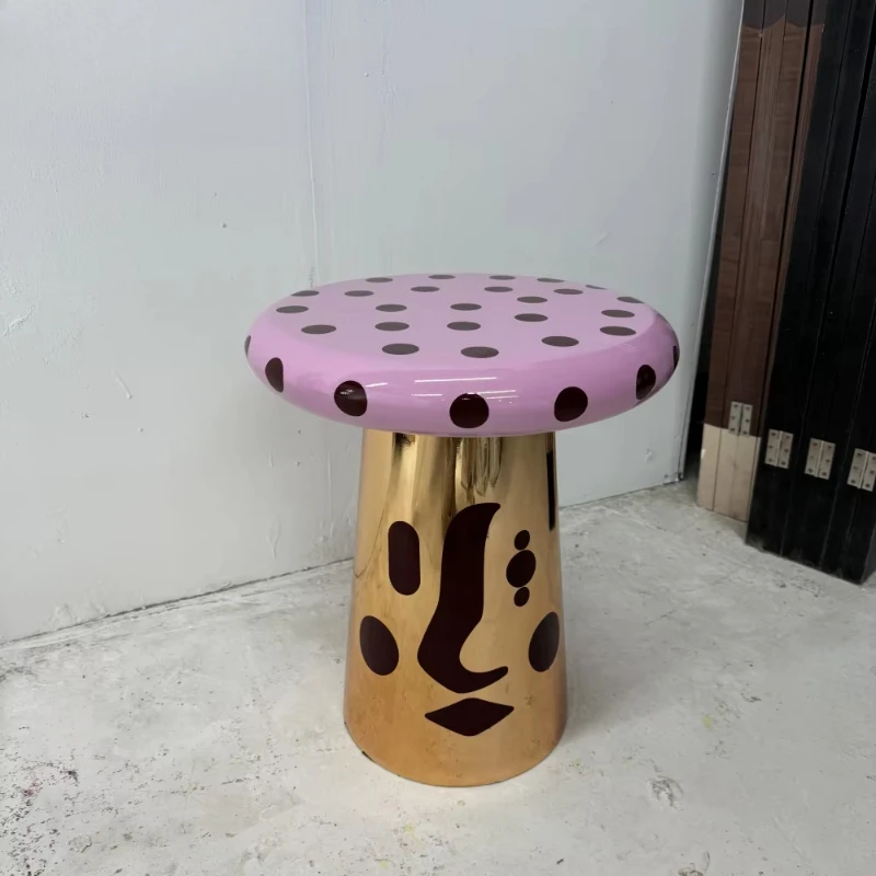Wholesale Fiberglass Mushroom Side Table, Hand Printed Polka Dot Striped Geometric Pattern Bedside Table, Pop Art Deco