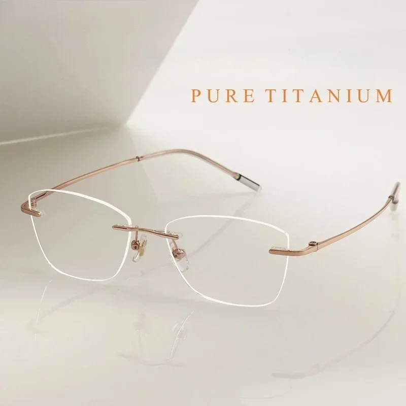 

Cat Eye Rimless Women's Glasses Myopia Hyperopia Frame Ultra-light Pure Titanium Optical Prescription Eyewear 1022 Custom Lenses