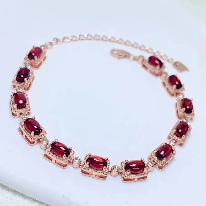 

Total 6ct Natural Garnet Bracelet with Gold Plated 4mm*6mm VVS Grade Garnet 925 Silver Bracelet for Wedding