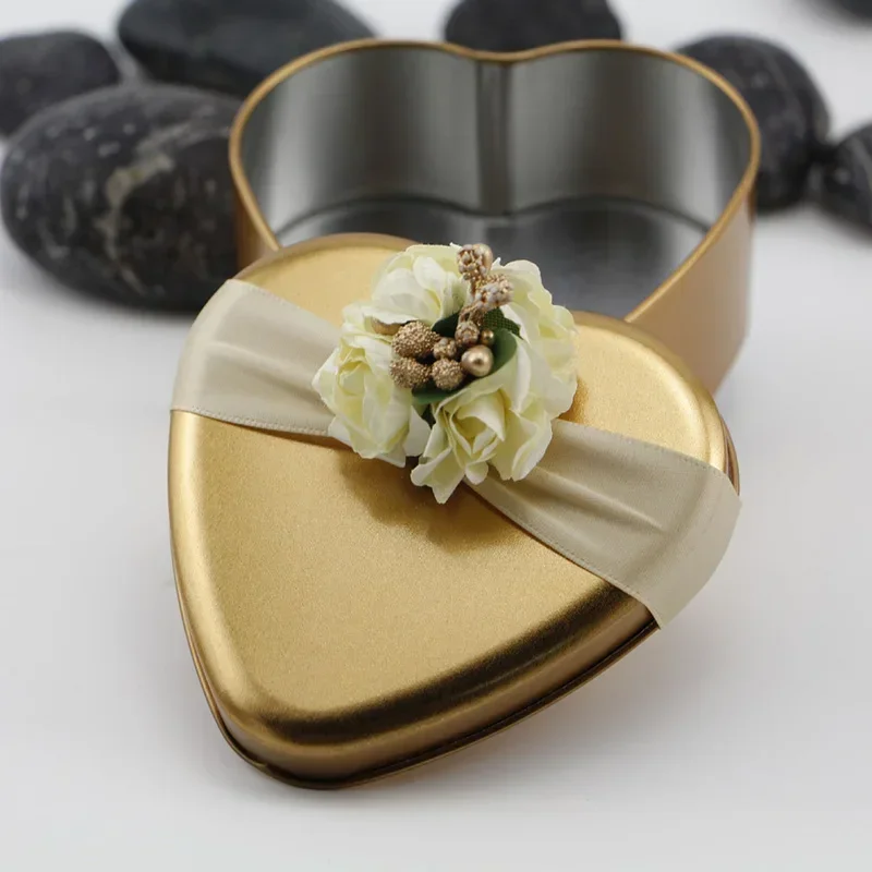 Mini Metal Storage Box Party Decor Tinplate Valentine\'s Day Gift Box Wedding Chocolate Candy Box With Flower Decor Packaging