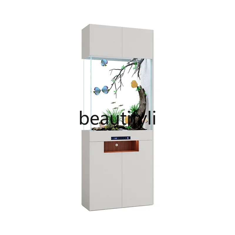 

The entrance is simple and modern light luxury partition cabinet, screen shoe cabinet integrated fish tank