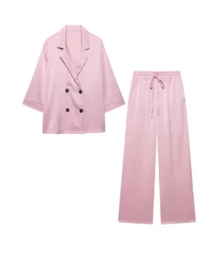 

Fashion Temperament Pant Sets Women Loose Double-breasted Long Sleeve Blazer Coat Trousers Two Piece Set Lady Commuting Clothing