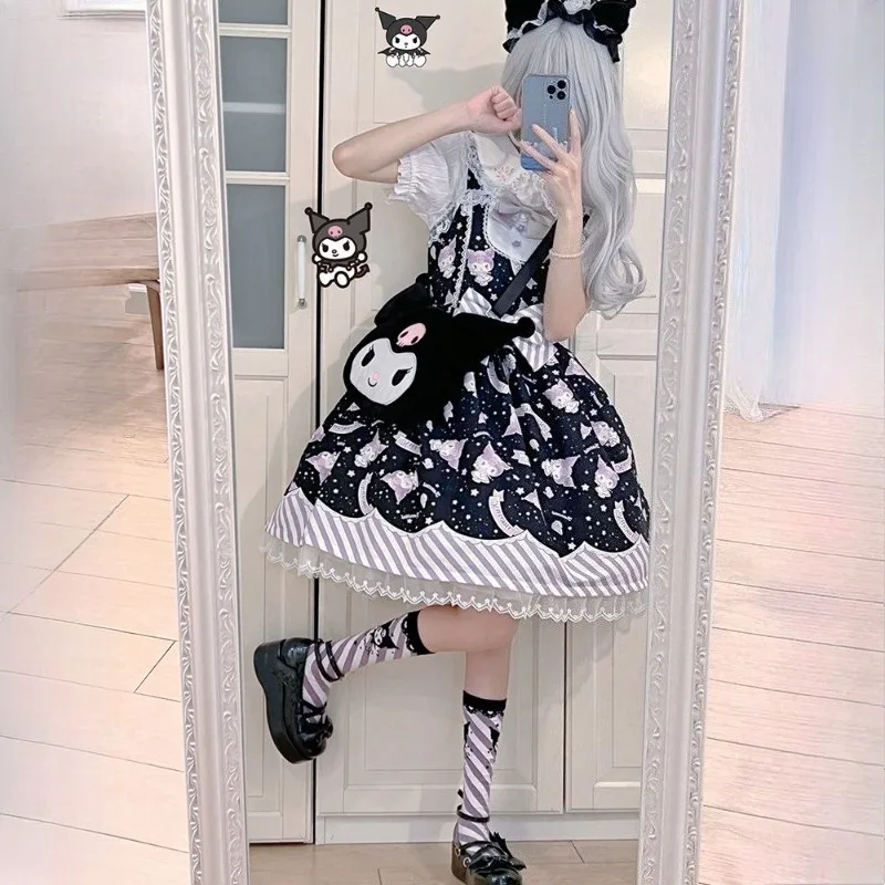 Sukienka Lolita Sanrio Anime Cinnamoroll Damska Kawaii Kreskówka Kuromi My Melody Kokarda Akcesoria Koronkowa Sukienka Księżniczki Prezent na Boże Narodzenie