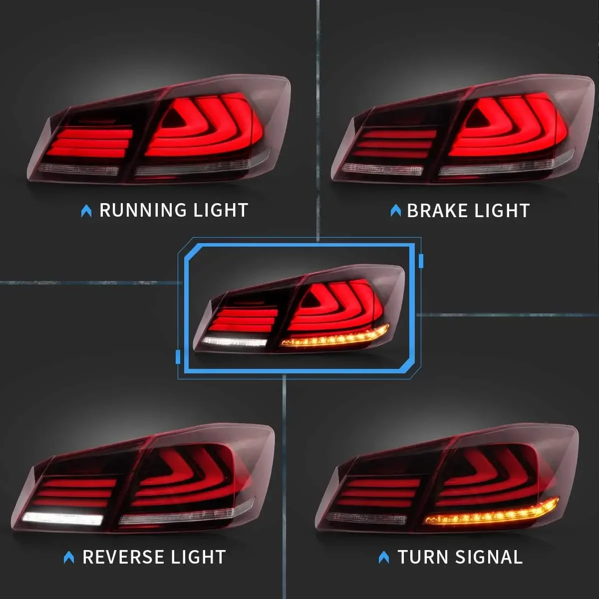 LED Tail lights Compatible with Honda accord 4-Door Sedan 2013 2014 2015 with Amber Sequential Turn Signal Passenger+Drive