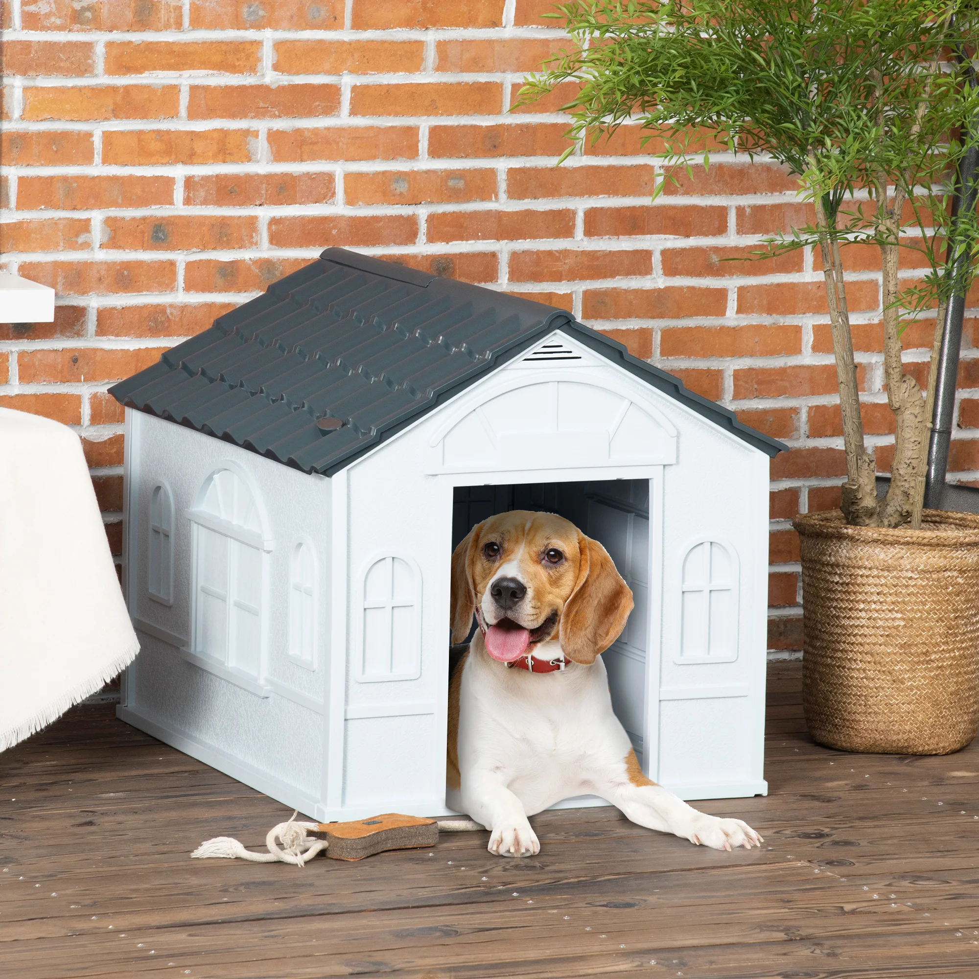 PawHut dog house 65x75,7x63 cm with window pattern gray and white