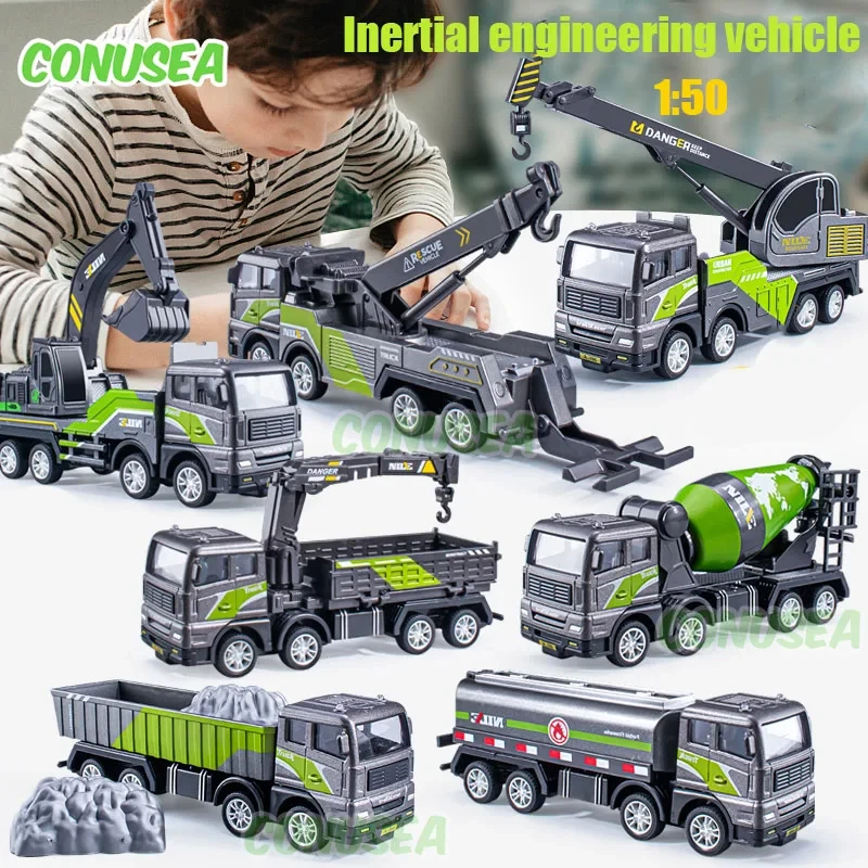 1/50 Diecast Engineering Vehicle Excavator Bulldozer Car Model Simulation Alloy Head Dumper Truck Crane Tanker Toys for Kids Boy
