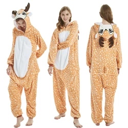 Xmas Animal Onesies Kigurumi Unicorn Pajamas Set Women Winter Overall Flannel Cartoon Cosplay Sleepwear Jumpsuit Homewear Pijama