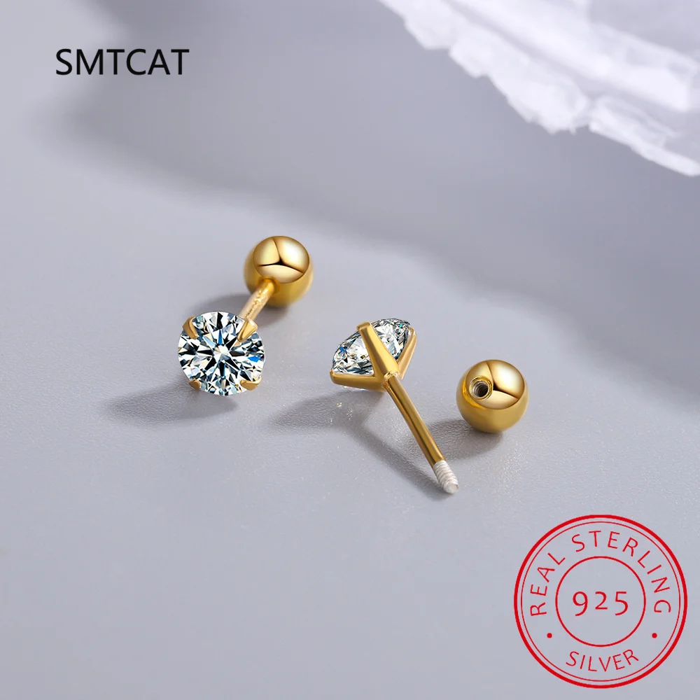 Real 0.4-4 Carat Moissanite Stud Earrings For Women Man Top Quality S925 Sterling Silver Screw Ball Ear Studs Jewelry