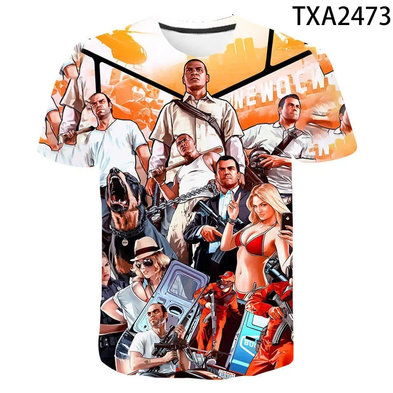 Summer New 3D Grand Theft Auto Printing T-shirts Game Gta 45 Graphic T Shirt For Men Women Kids Short Sleeves Tops Tees Clothes