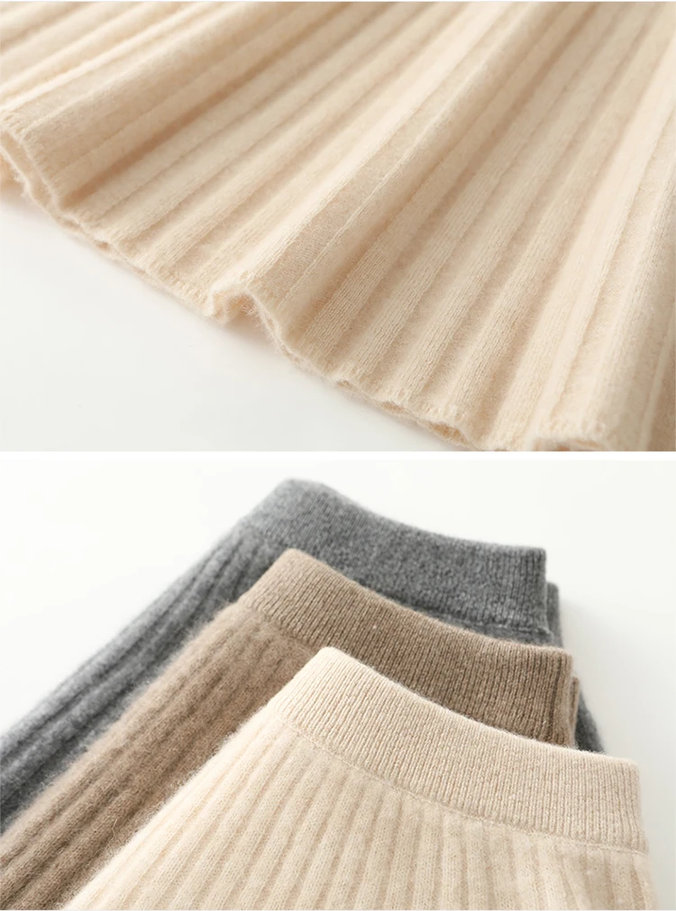 Women's Wave Short Skirt 100% Merino Wool Mini Skirts Autumn Winter Sweater Umbrella Skirt High Waist Stretch Sweet Knit Dresses