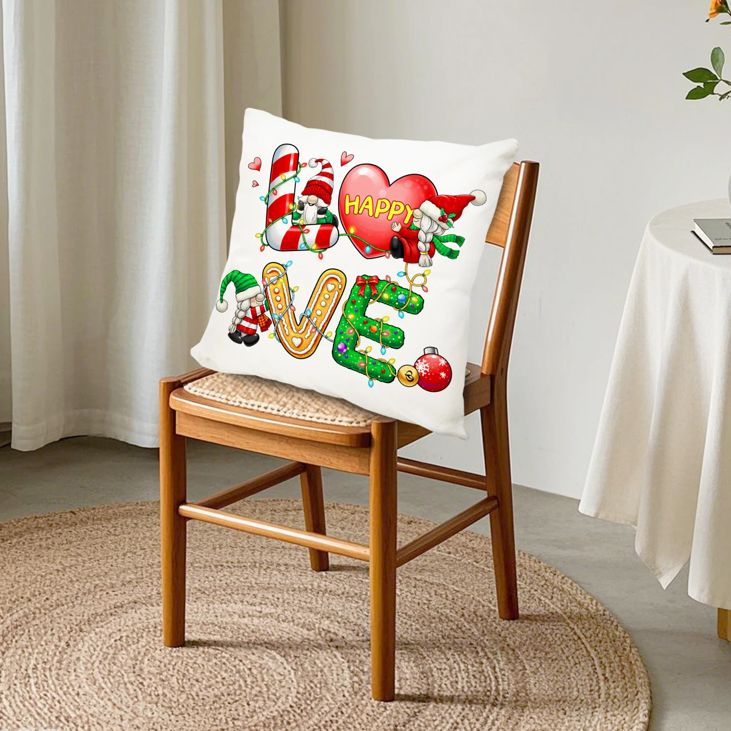 Christmas Gnome Love Cushion Cover Candy Cane Gingerbread Heart Winter Holiday Linen Pillow Case Sofa Living Room Home Decor