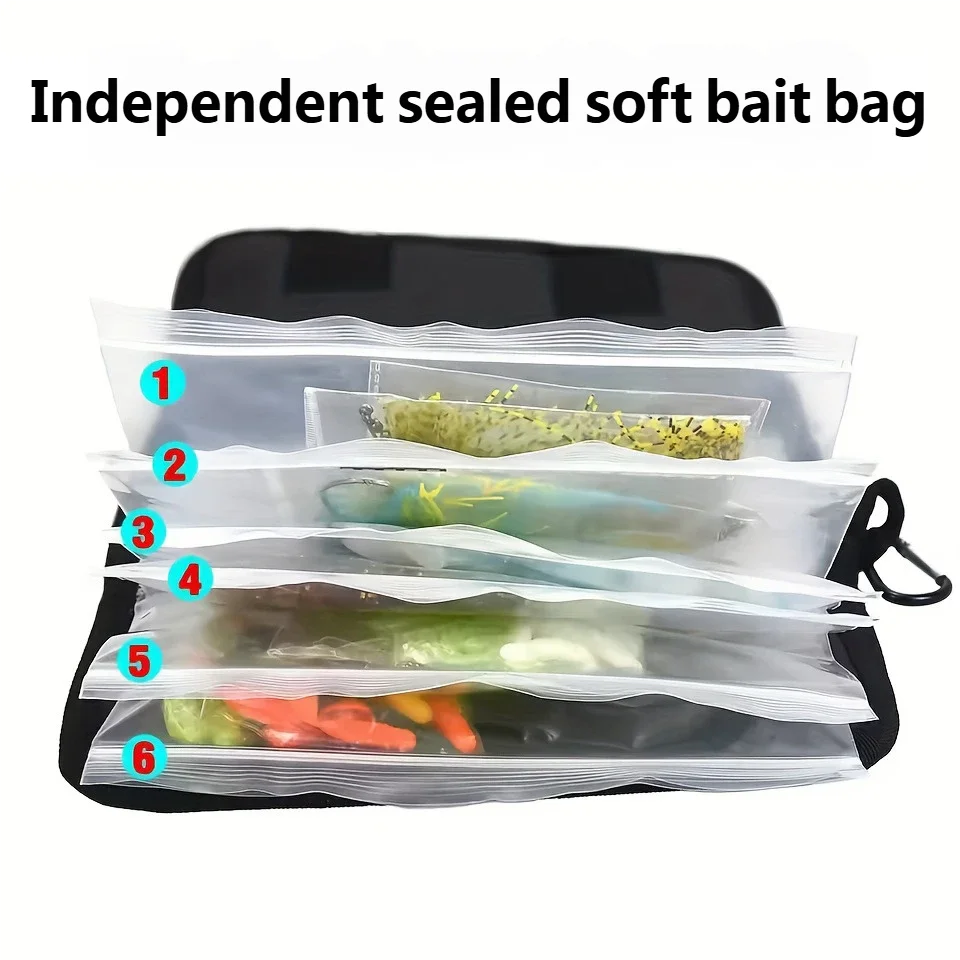 Luya Fake Bait Bag Soft Bait Bag PVC-Innentasche mit Trennwand, wasserdichte Aufbewahrungstasche, Aufbewahrungstasche für Angelzubehör, Sortierungszubehör