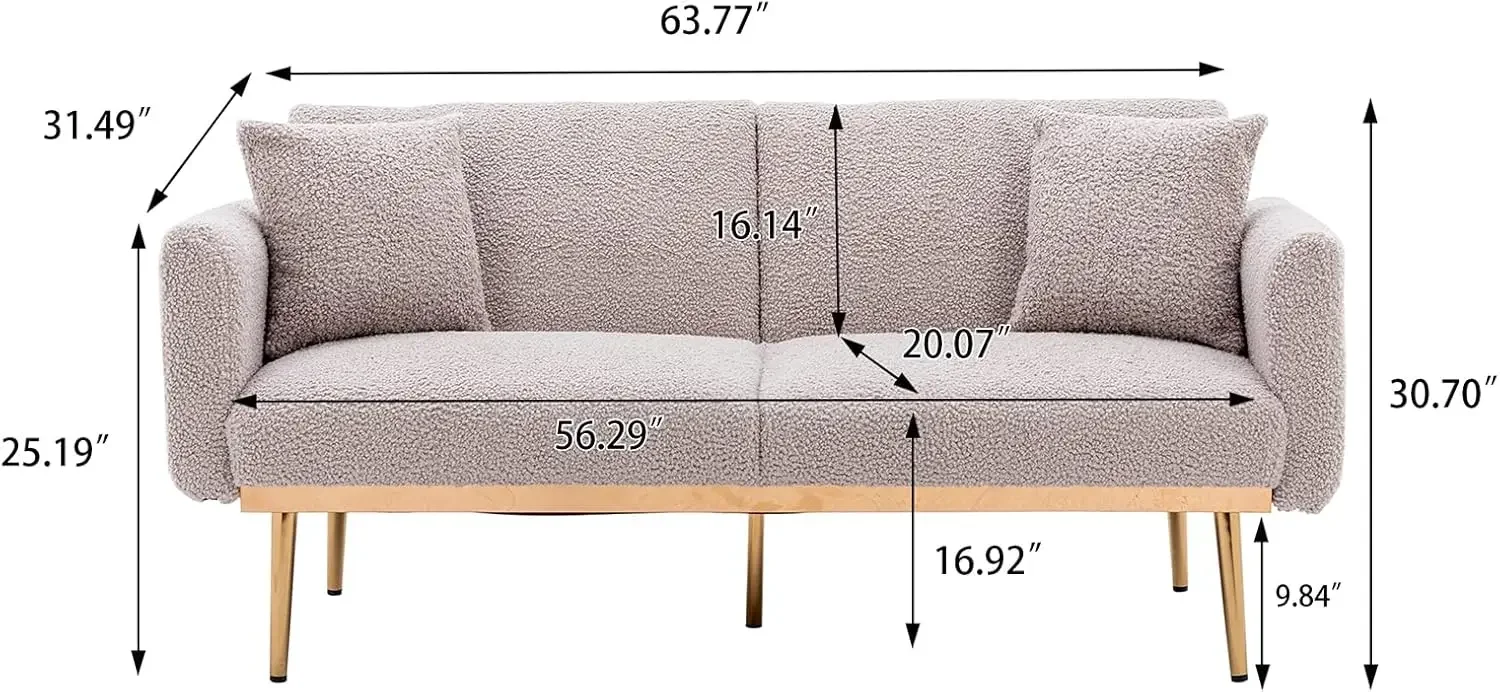 Futon Sofa Bed with 3 Adjustable Positions, Small Sleeper Sofa Loveseat with 2 Decorative Pillows,Modern Upholstered Convertible