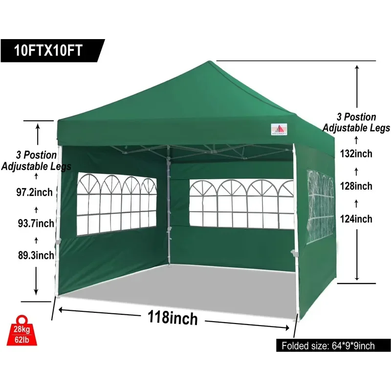ABCCANOPY 10x10 Ez Pop Up Canopy Tent with Church Window Sidewalls, Party Tent-Series (Green)
