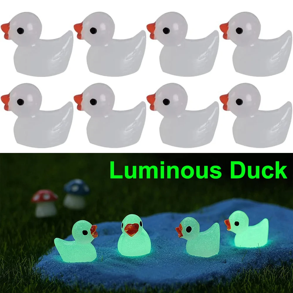 

100Pcs Luminous Duck Miniature Garden Statue Glow in The Dark Resin Duck Micro Landscape Outdoor Patio Lawn Yard Decoration