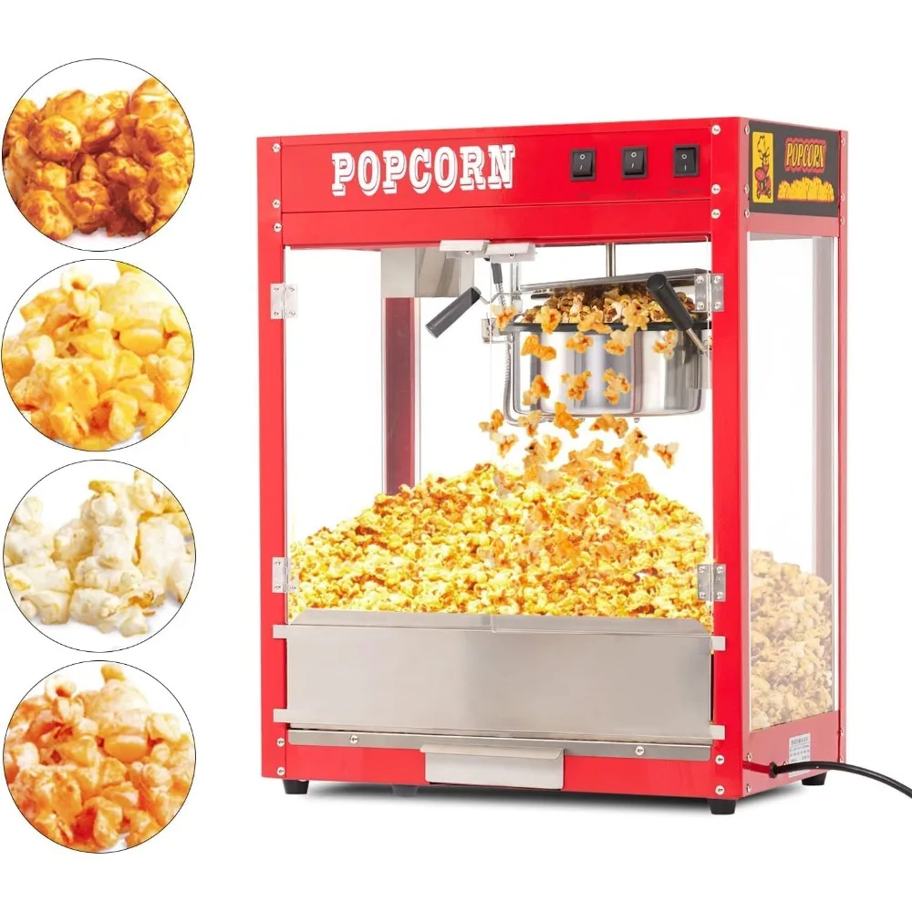 Popcorn Machine for Movie Night, 8OZ, with 10 PACK Popcorn Buckets, Poppers Machine Maker for 60 Cups for Batch,  Movie Theater