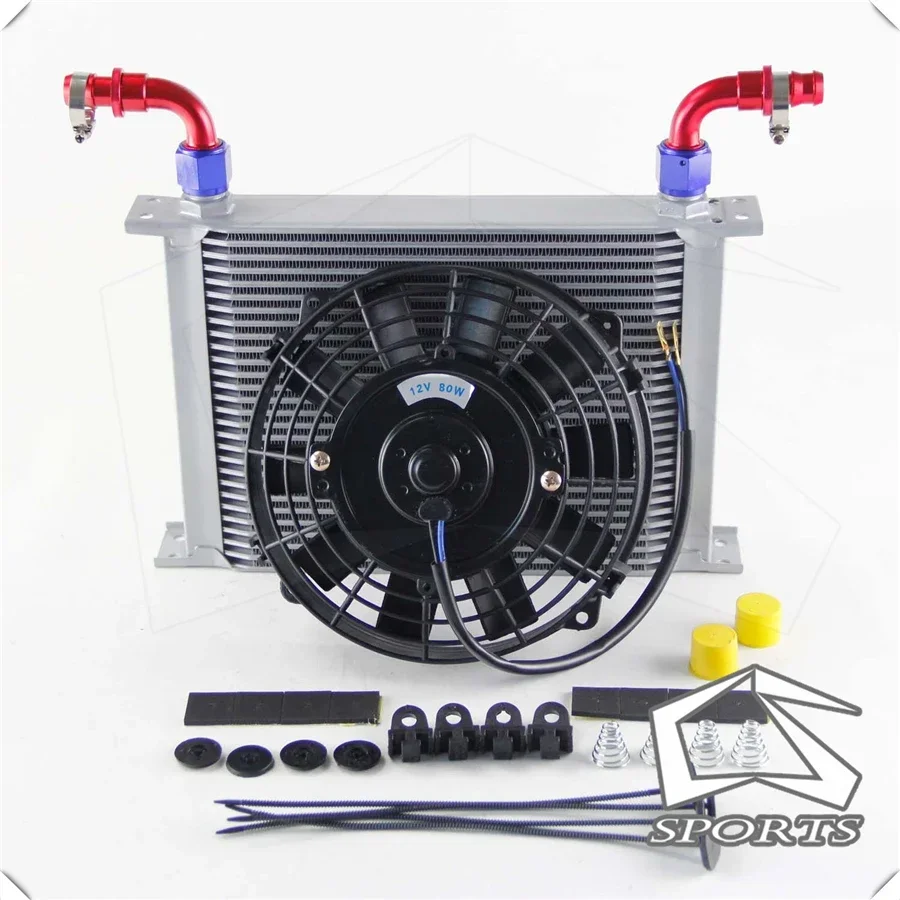 

28 Row 10AN Oil Cooler W/ Fittings + 7" Electric Fan For Racing Car Universal