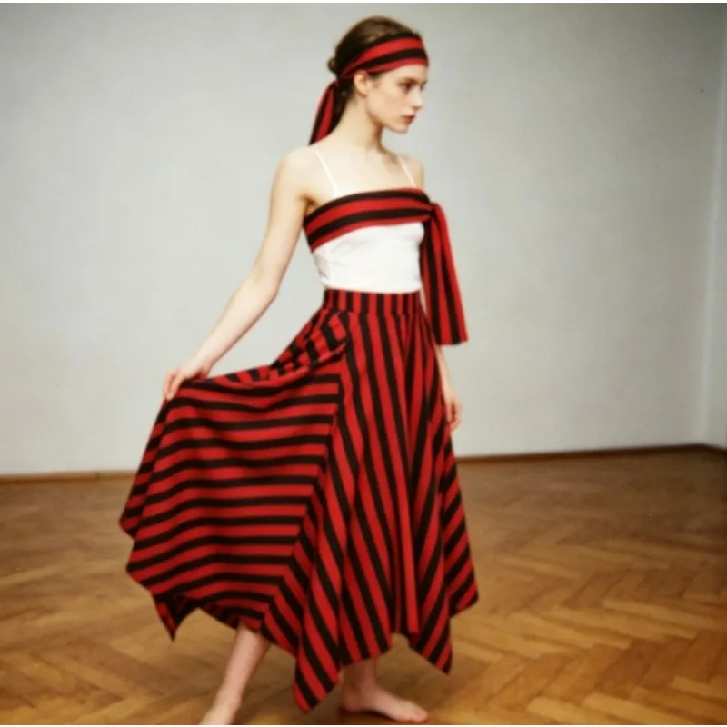 

Striped Pirate Skirt Halloween Triangle Hem Skirt 3D Print for Costume Party and Stage Performance