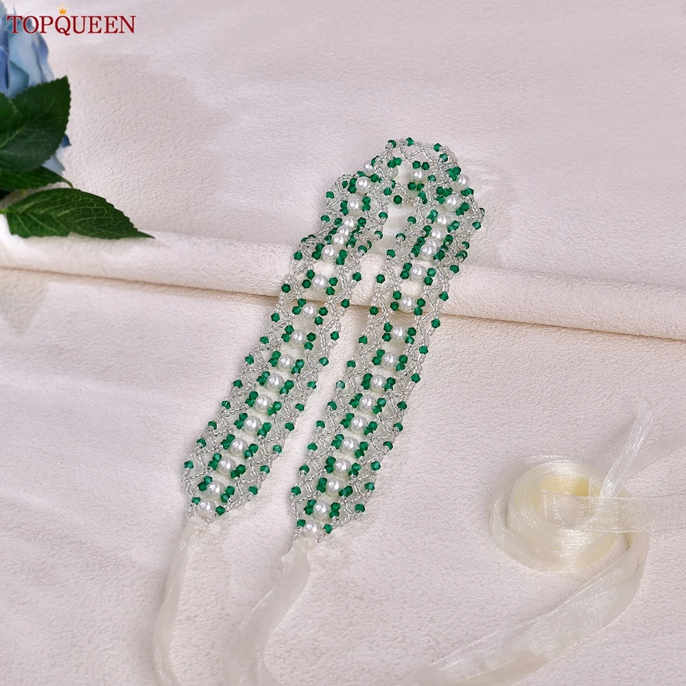 

TOPQUEEN Свадебный пояс с зелеными кристаллами, пояс для подружки невесты с ручным бисером, подходит для банкетов, вечеринок и похожих случаев S281
