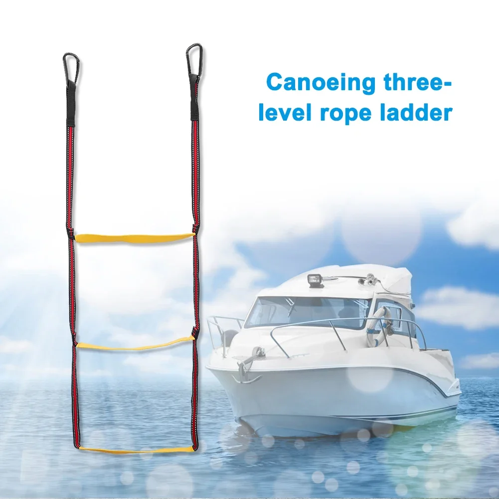 Marine Rope Ladder 3 Step Launching Ladder Boat Folding Ladder Portable Yacht Boat Side Hanging Ladder Detachable Design