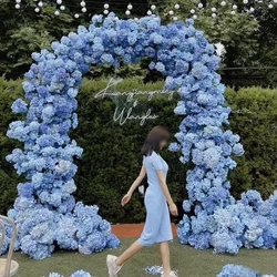 Blue Hydrangea Wedding Floral Arrangement Decor Arch Frame Table Runner Flower Row Table Centerpieces Ball Floor Flower Party