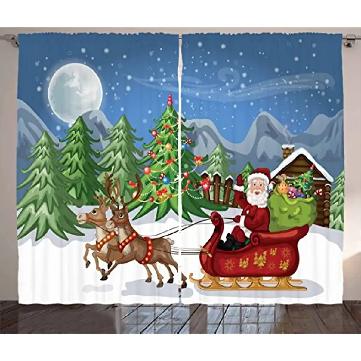 Santa Claus Christmas Blackout Curtains Bedroom Living Room Kitchen Drapes Window Treatments Xmas Navidad Natal Home Decoration