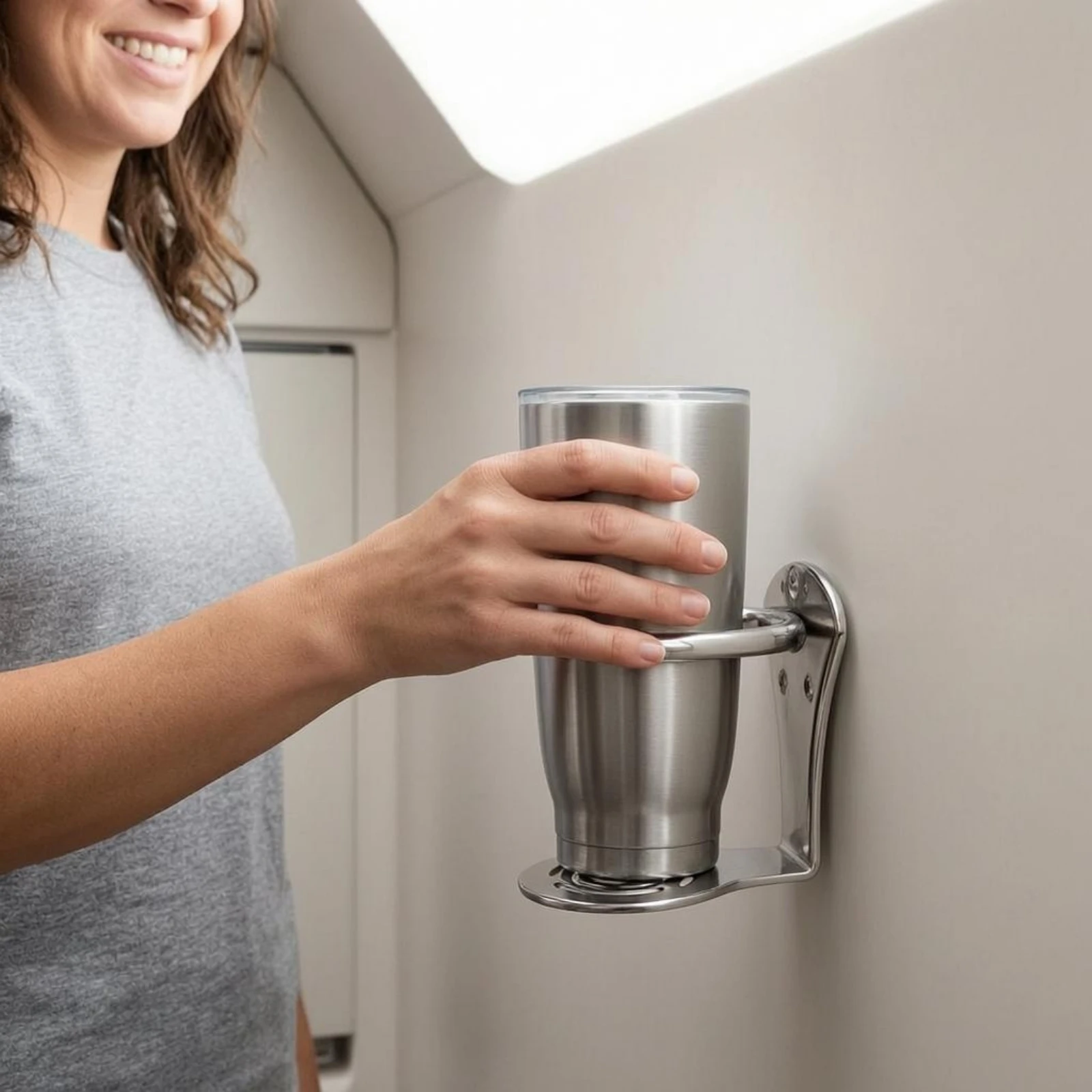 Stainless Steel Cup Holder Curved Support Mountable Cup Holder Rust Resistant Long-Lasting