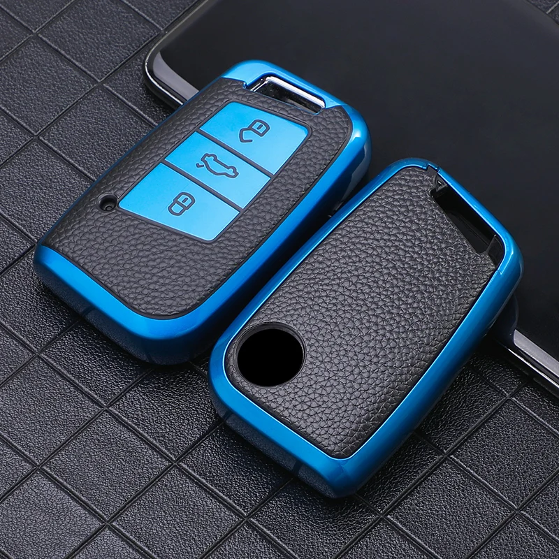 Leather TPU Car Remote Key Case Cover Shell For Skoda Kodiaq Superb A7 For VW Volkswagen Passat B8 Magotan Smart Keyless