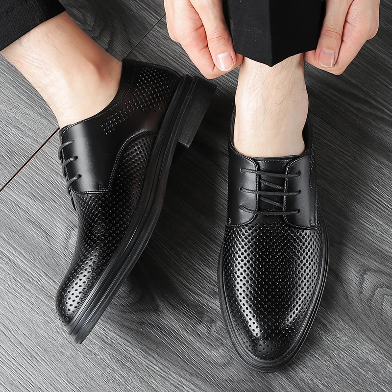 

Summer Hot Selling Hollow Breathable Leather Shoes for Commuting Office Men's Business Comfortable Versatile Men's Driving Shoes