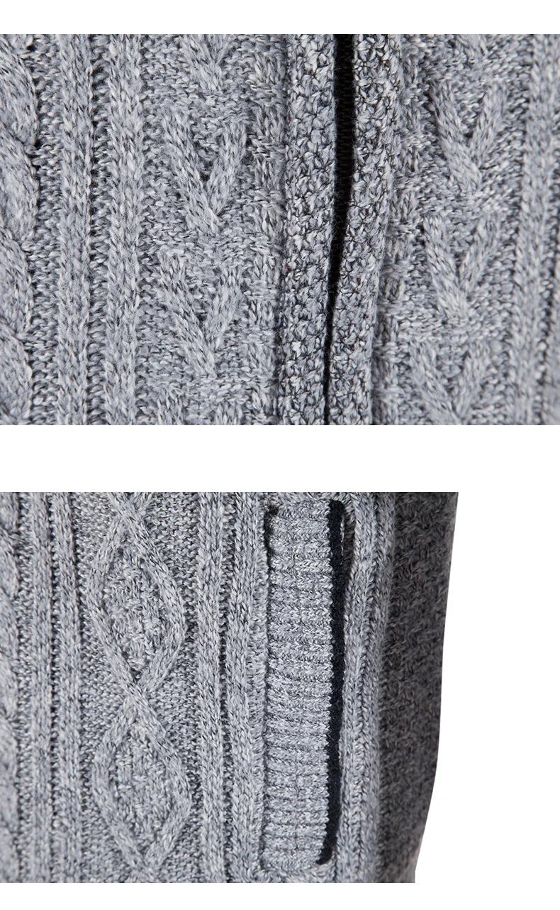 Winter Herbst Neue Pullover Stricken Zopf Strickjacke Männer Business Casual Jacke Zipper Up Einfarbig drehen-unten Mantel Fleece kleidung – Detail 14