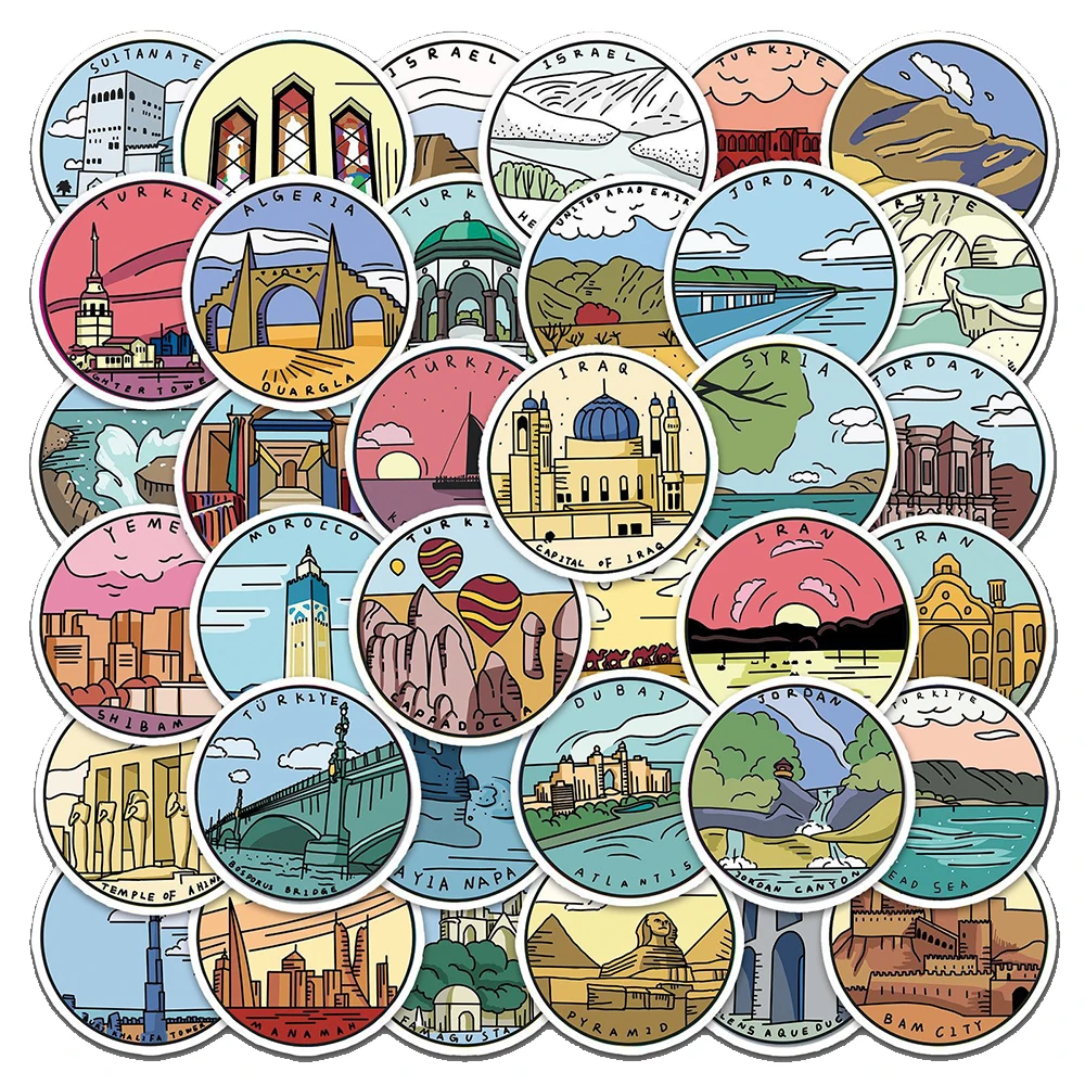 

10/30/50pcs Middle East Landscape Stickers World Famous Scenery Sticker Notebook Suitcase Car Motorcycle Waterproof Decal Toys