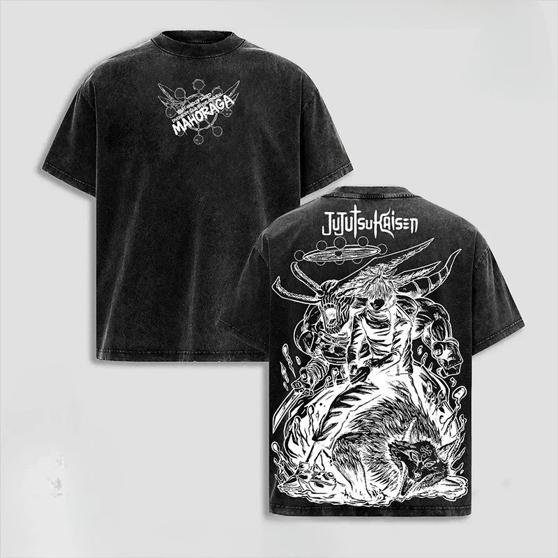 Anime Jujutsu Kaisen Fushiguro Megumi Mahoraga Graphic T Shirt Men Clothing Oversized Tshirt Washed Cotton Tee Harajuku T-shirt