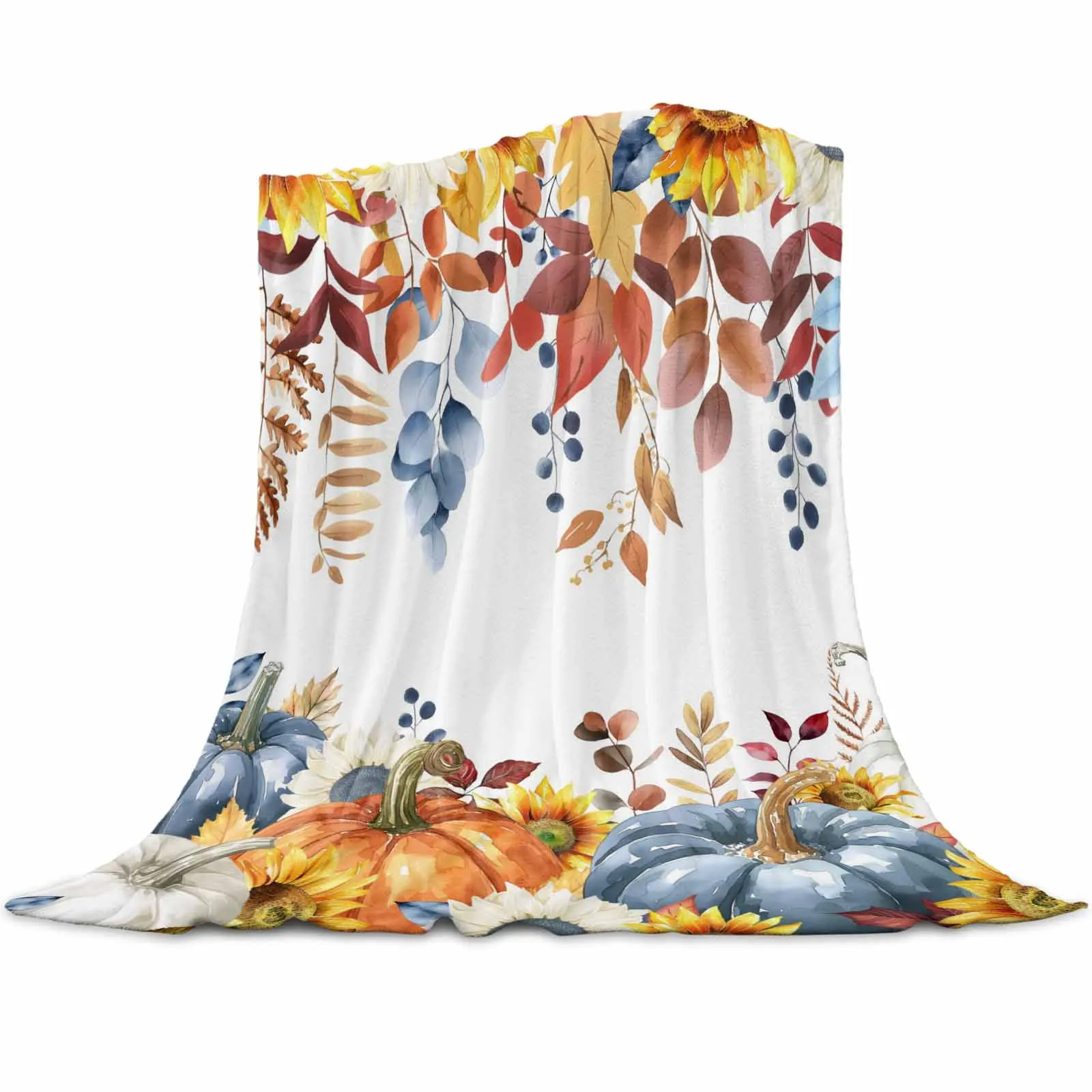 

Blue Pumpkin Autumn Plant Throws Blankets for Sofa Bed Winter Soft Plush Warm Sofa Throw Blanket Holiday Gifts