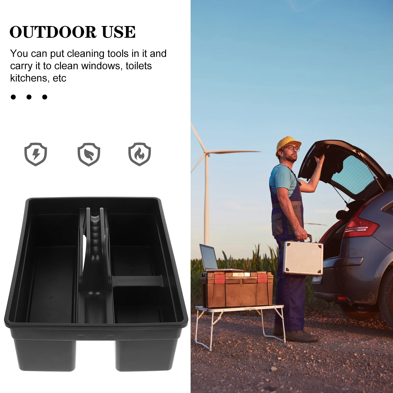 Large Capacity Storage Tray Portable Dual Sides Tool Basket Dark Grey Car Item Cleaning Plastic Box Durable PP Material Tidy