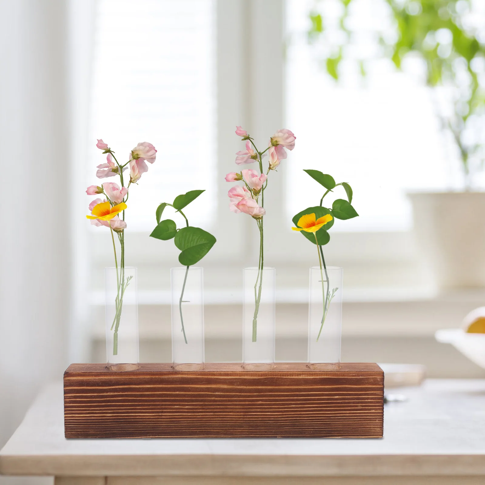 

1 Set Water Propagation Vase Transparent Glass Hydroponic Planter With Wooden Stand For Indoor Plants Tabletop Decor Desktop