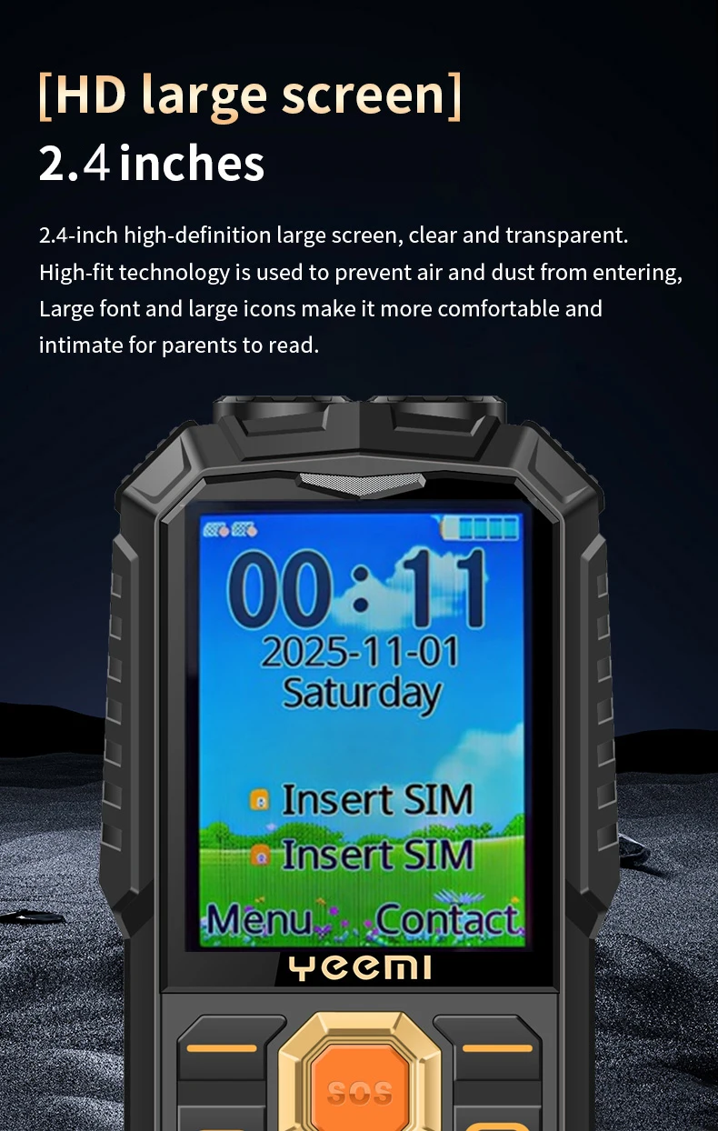 YEEMI Q5 4G Button Phone 2.4inches Dual SIM Card HD Call Camera FM LED Flashlight LTE Type-C Triple-proof Outdoor Mobile Phone