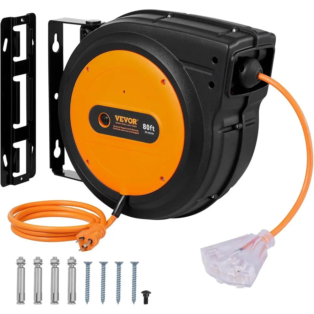 

Выдвижной удлинитель, 80 футов, сверхмощный, 12AWG/3C SJTOW, с тройной розеткой с подсветкой, 15 А, 150 Вт