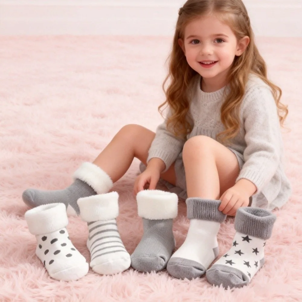 5 Pairs New Cotton Baby Short Socks Non-Skid Design Breathable Newborn Socks Polka Dot Stars Pink Blue Winter Socks Infant Wear