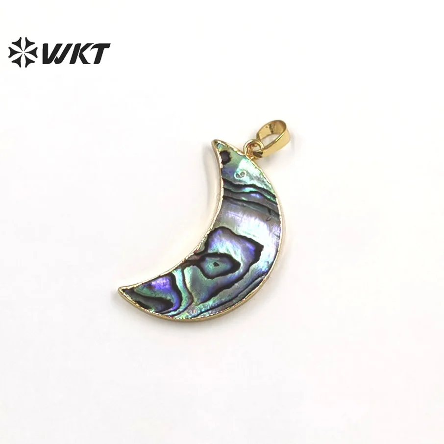 WT-JP304 WKT hot sales natural crescent moon pendant women fashion gold trim shell Abalone moon pendants for necklace