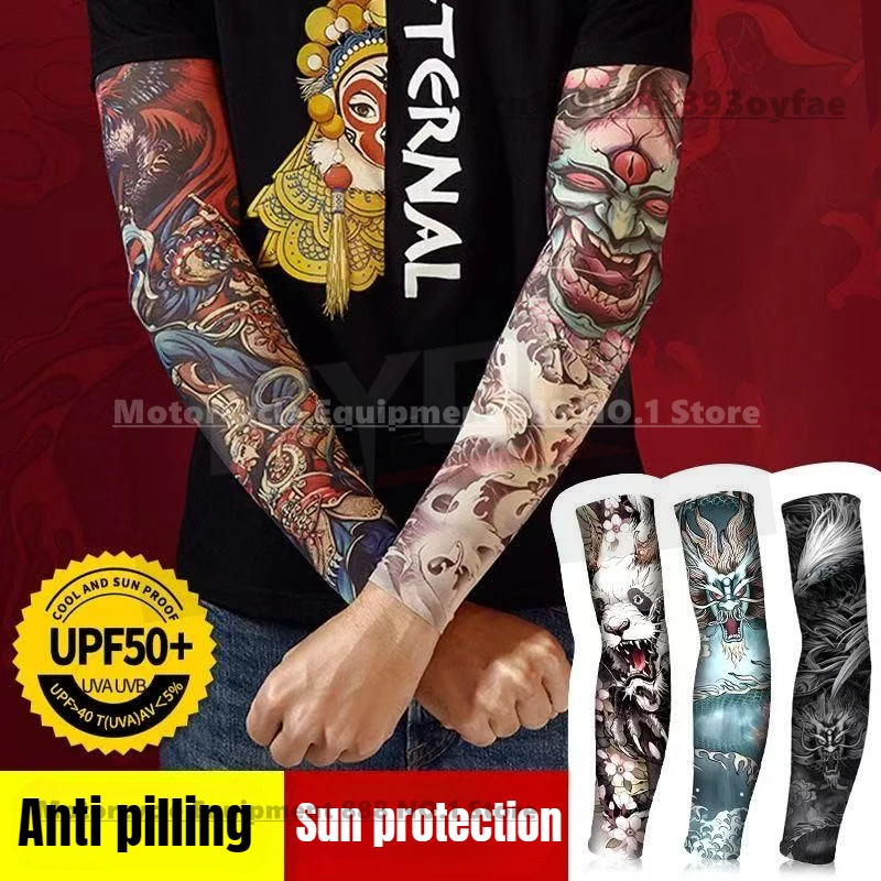 

Men Summer Tattoo Long Sleeves Seamless Armguard Sun Protection Cover Outdoor Gloves Driving Ice Silk Women Arm Golf
