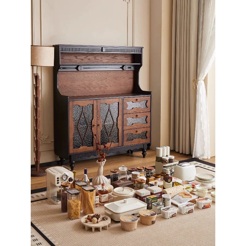 French solid wood dining side cabinet against the wall storage integrated household locker living room kitchen retro cabinet tea