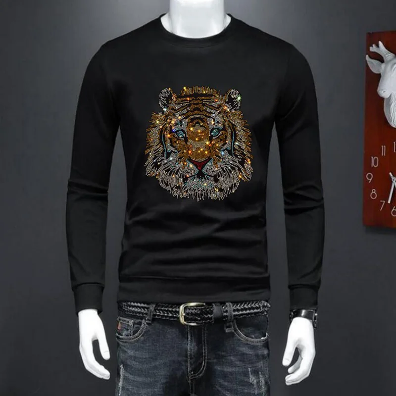 

BORUNKE 2024 Designer Rhinestone Hoodies New Brand Men Pullover Sweatshirt Casual Clothing 4 Color Fashion Drop Shipping 124