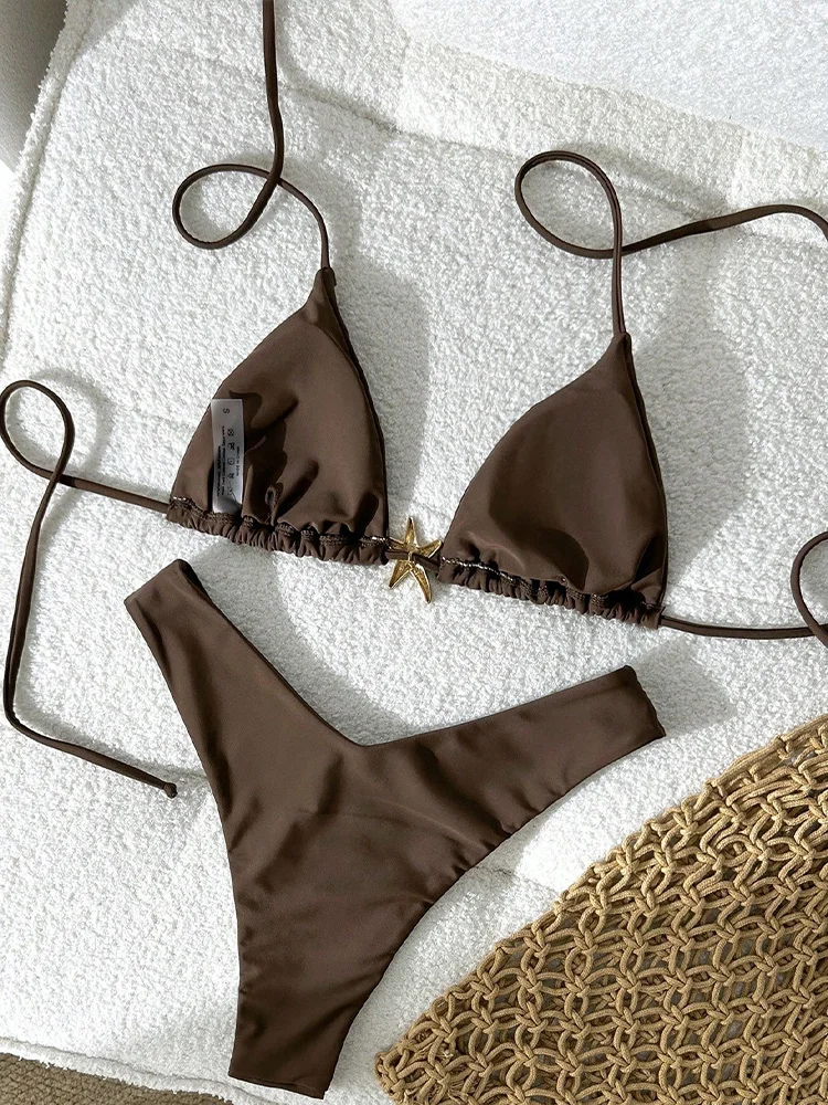 

2026 All Season Backless Bikinis 2 Piece Set Vzvn Sexy Solid Laced Up Brazil Bikinis Women Split Swimsuit Beach Vacation Bikini