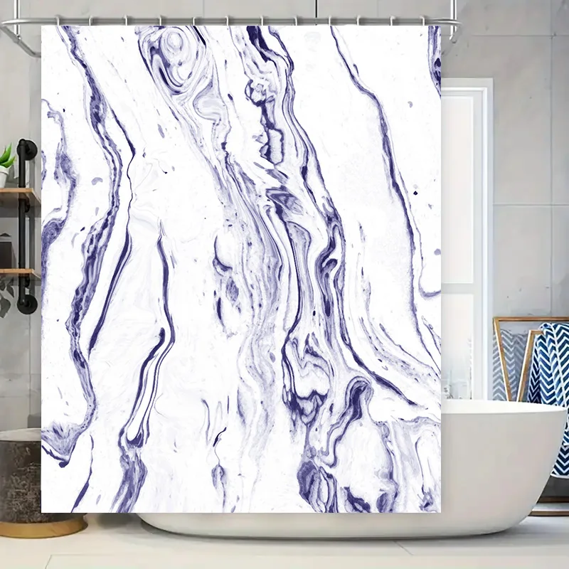 

Занавеска для душа с мраморным принтом, белый, синий цветочный дизайн, водонепроницаемый декор для ванной комнаты, домашний декор для ванны