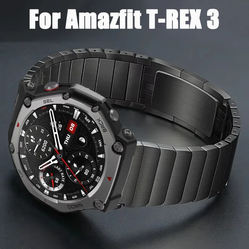 Amazfit T-Rex 3スマートウォッチ用高級メタルブレスレット、Huami Amazfit T rex 3ウォッチバンド用クイックフィットステンレススチールストラップ
