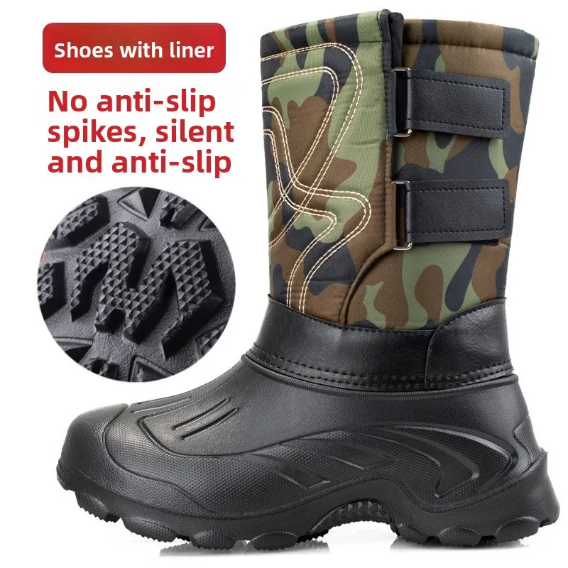 

Winter Men Boots Outdoor Waterproof Fishing Boot Winter Thicken Velvet Snow Boots Non-slip Mid-calf Cotton Shoes Men Winter Boot