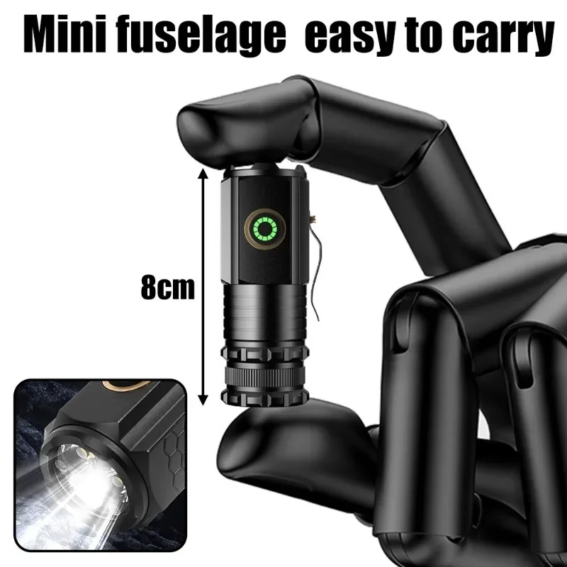 Powerful Mini EDC LED Flashlight 18350 Aluminium Alloy Bright Torch USB Rechargeable Torch Camping Lantern with Power Indicato