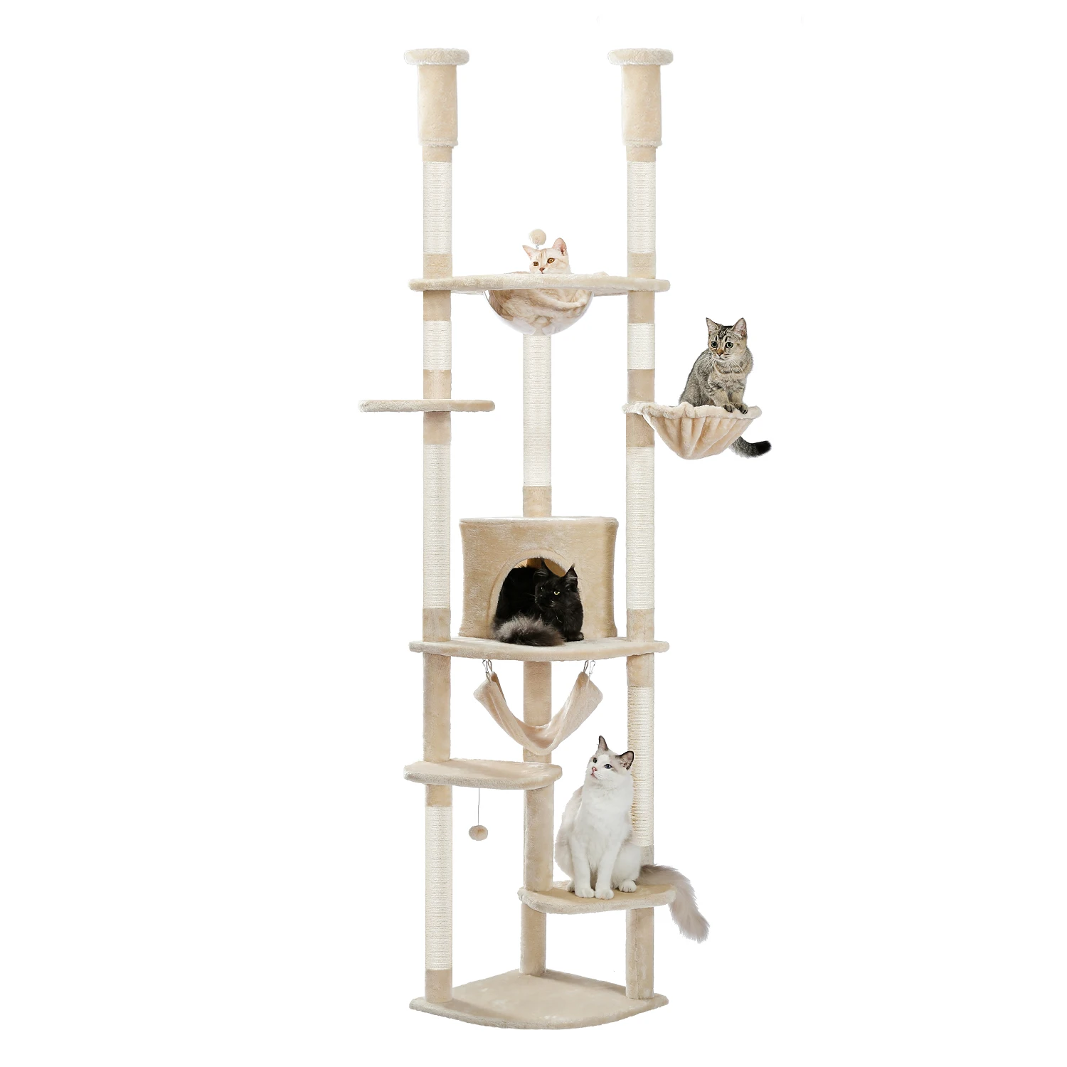 Imagem -06 - Modern Ajustável Cat Tree Tower Alta Escalada Cat House Scratch Posts Poleiros Condomínio Hammock para Gatinhos Interiores 236 cm a 258cm