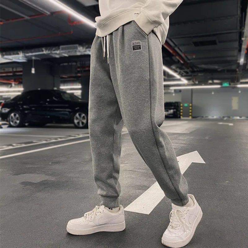 

Мужские спортивные брюки свободного кроя с флисовой подкладкой, утепленные, осенне-зимние, в корейском стиле, модные, с манжетами